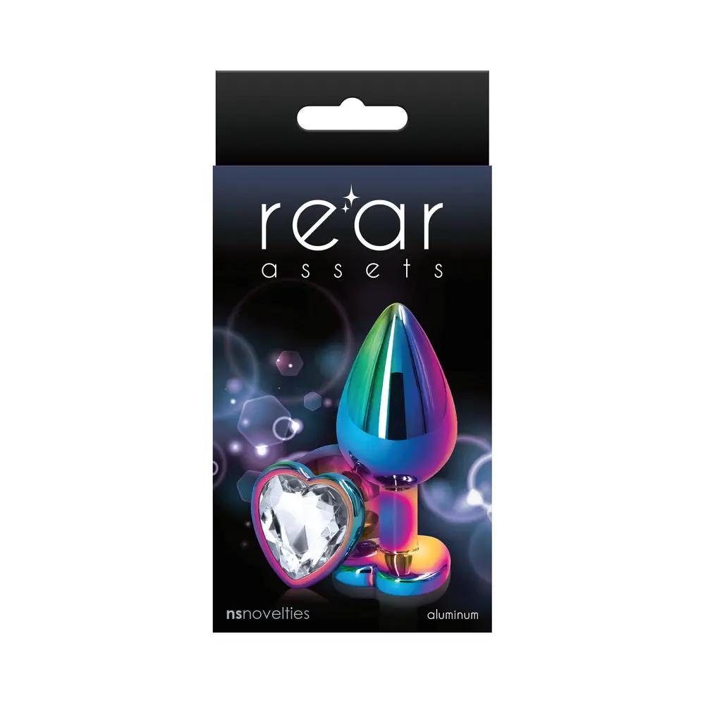 Rear Assets Metal Heart Plug Medium Multicolor/Clear by NS Novelties
