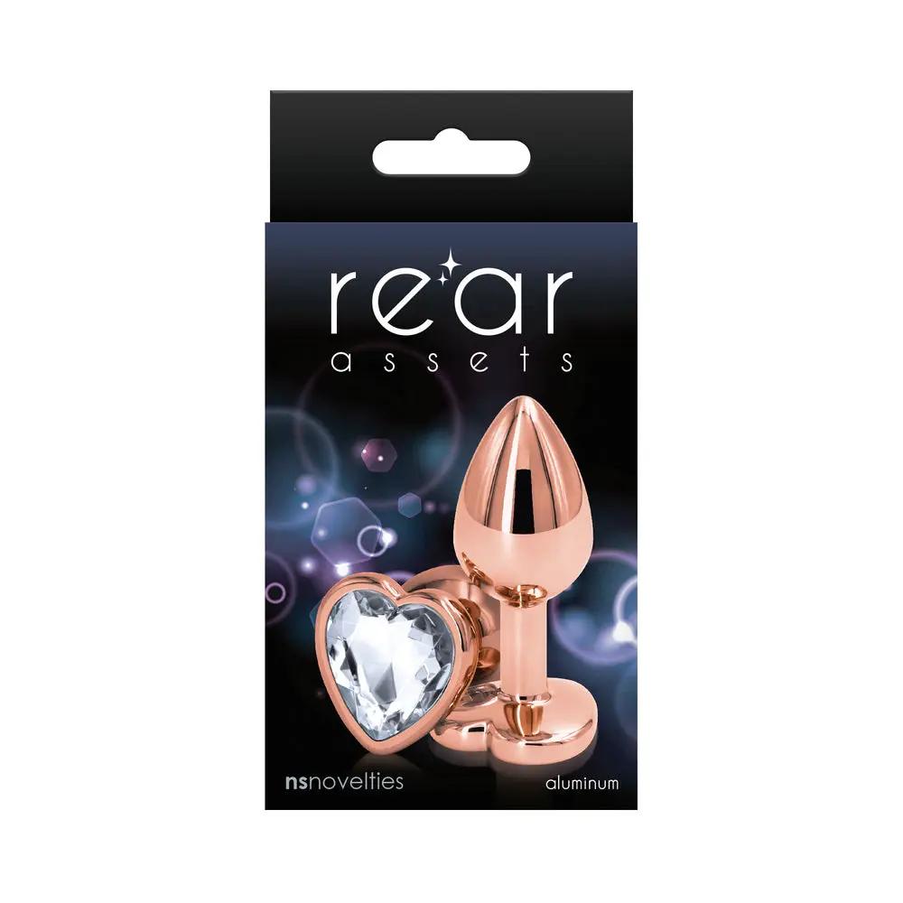 Rear Assets Rose Gold Heart Plug Small Clear by NS Novelties
