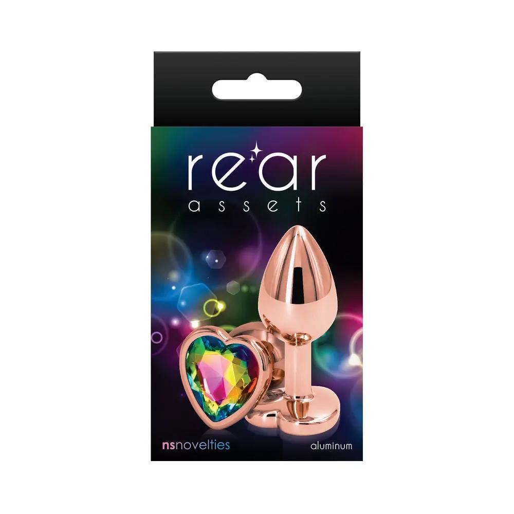 Rear Assets Rose Gold Heart Plug Small Rainbow by NS Novelties