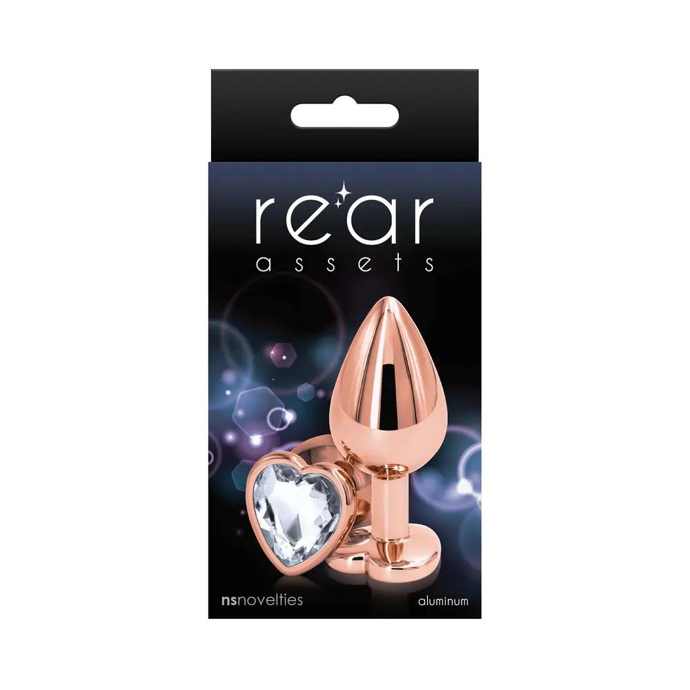 Rear Assets Rose Gold Heart Plug Medium Clear by NS Novelties