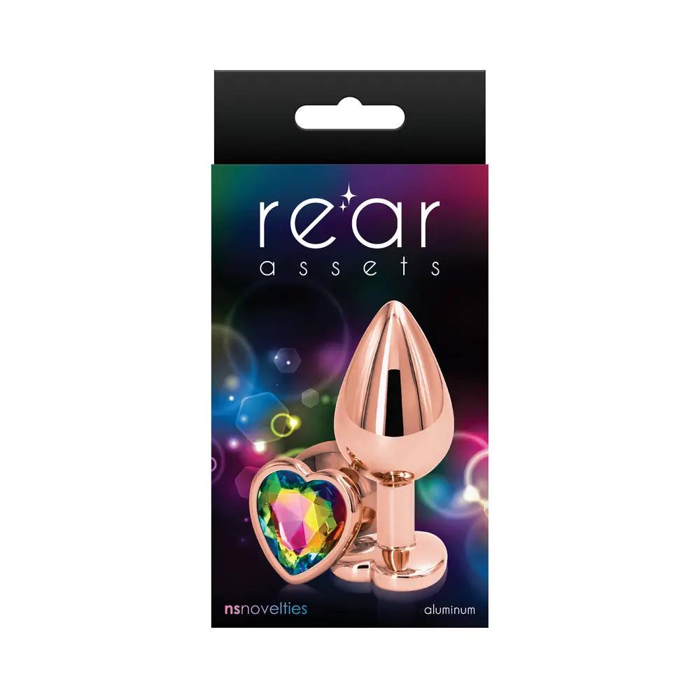 Rear Assets Rose Gold Heart Plug Medium Rainbow by NS Novelties