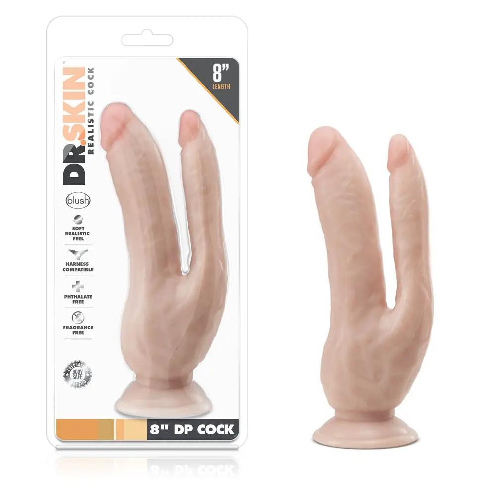 Dr. Skin DP Cock Realistic 8 in. Dual Entry Dildo Beige by Blush