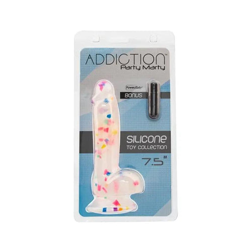 Addiction Silicone Toy Collection Party Marty 7.5 in. Dildo Frost Confetti by BMS