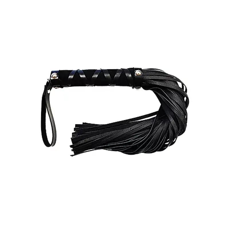 Short Leather Flogger with Studded Handle - BLACK by Rouge Garments