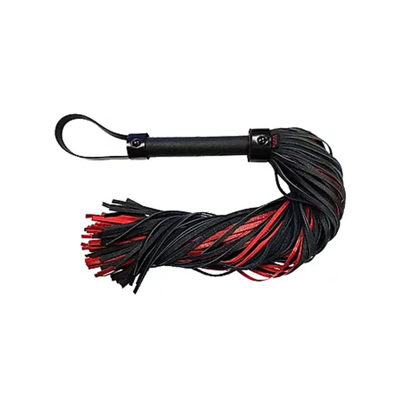 Leather Handle, Leather Long Flogger- Burgunday & Black by Rouge Garments