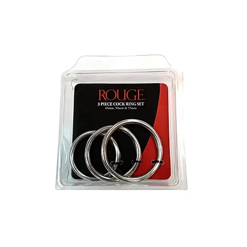 Stainless Steel Stainless Steel 3 Piece Cock Ring Set (55mm/50mm/45mm) - in Clamshell by Rouge Garments