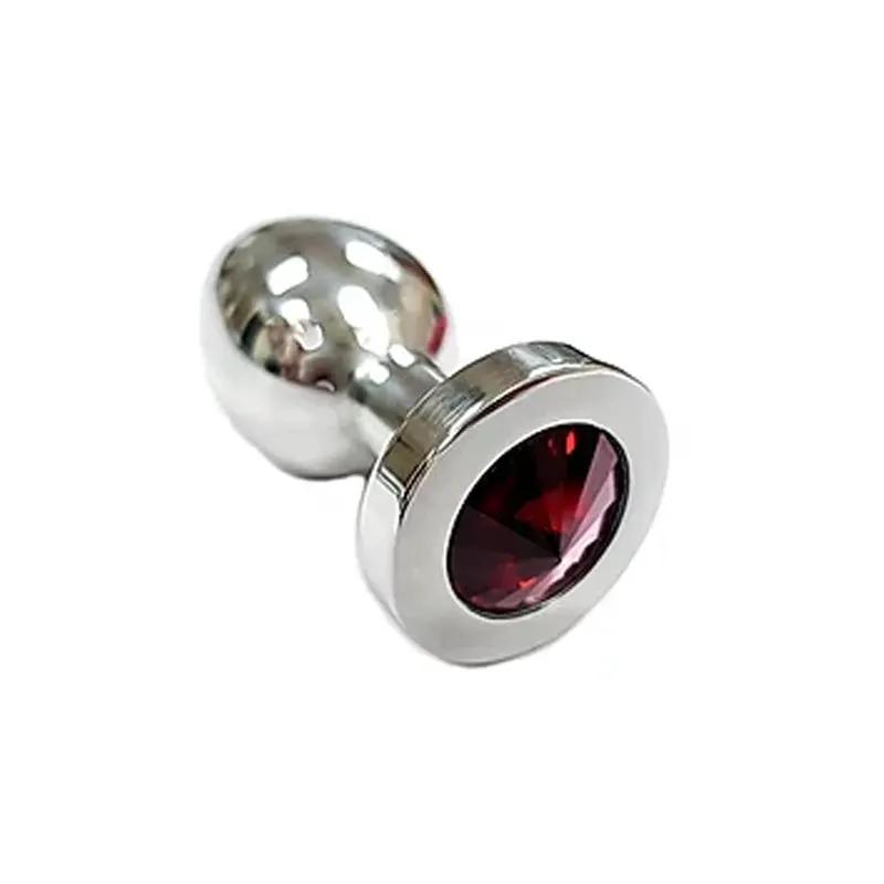Stainless Steel Smooth Medium Butt Plug- Red Crystal by Rouge Garments