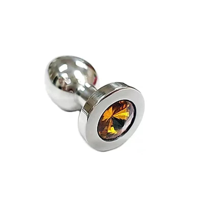 Stainless Steel Smooth Medium Butt Plug- Yellow Crystal by Rouge Garments