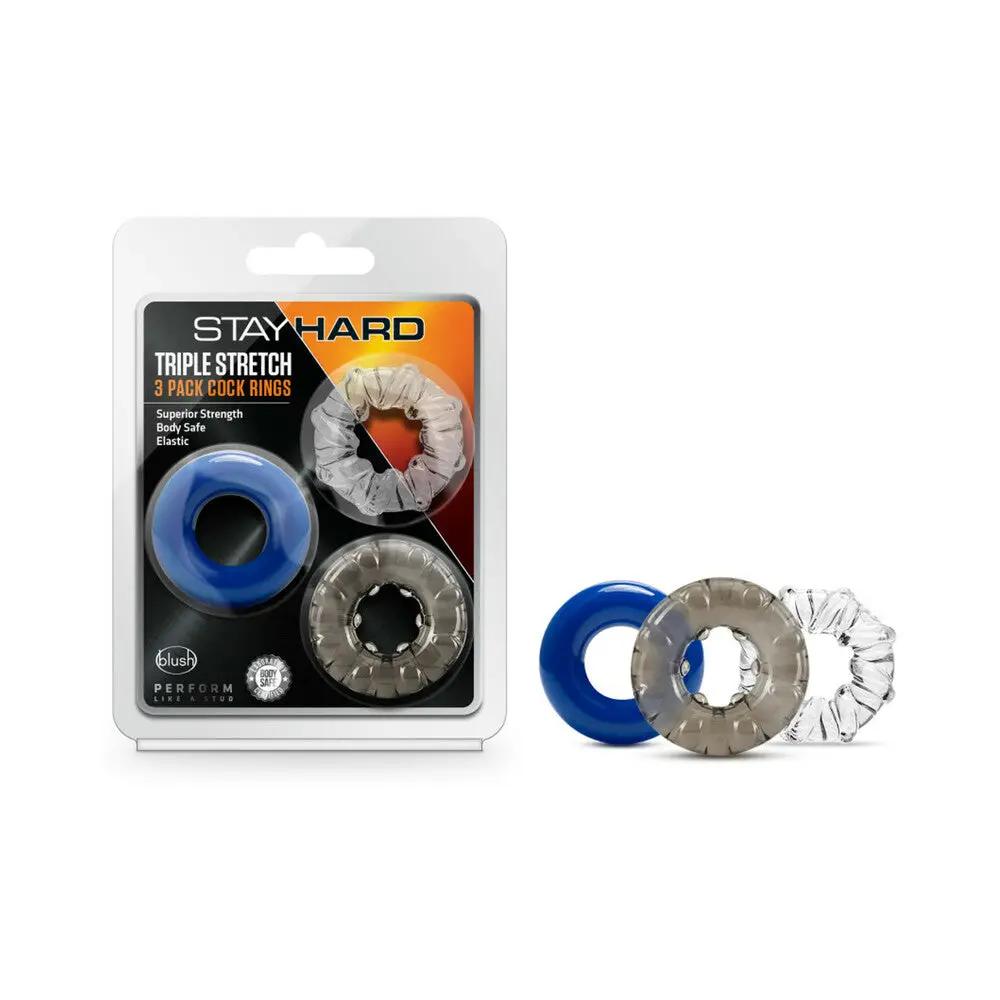 Stay Hard Triple Stretch Cockrings 3-Pack Assorted Colors by Blush