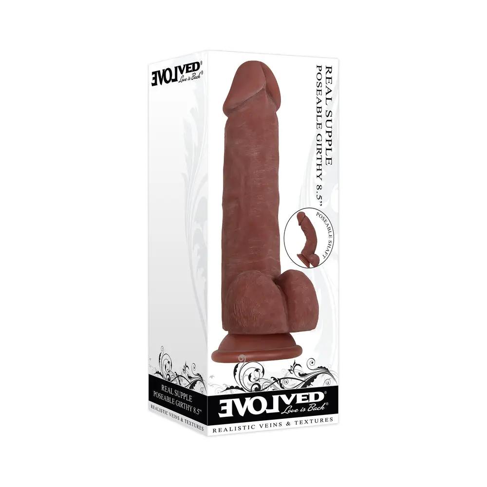 Evolved Real Supple Girthy Poseable 8.5 in. Realistic Dildo With Balls Brown by Evolved