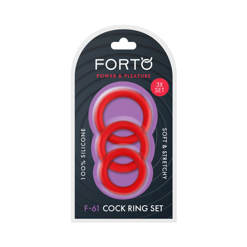 Forto F-61 3-Piece Silicone Cockring Set Red