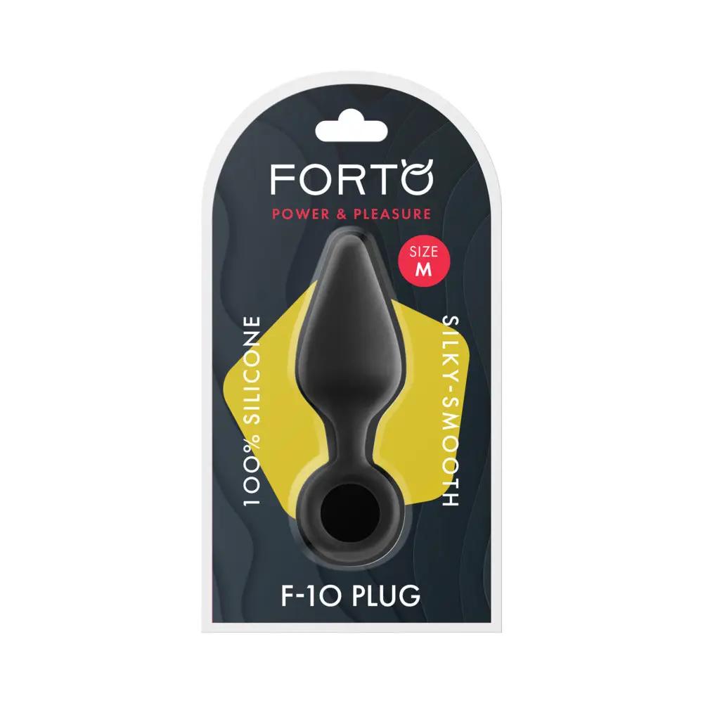Forto F-10 Silicone Anal Plug with Pull Ring Medium Black by Forto