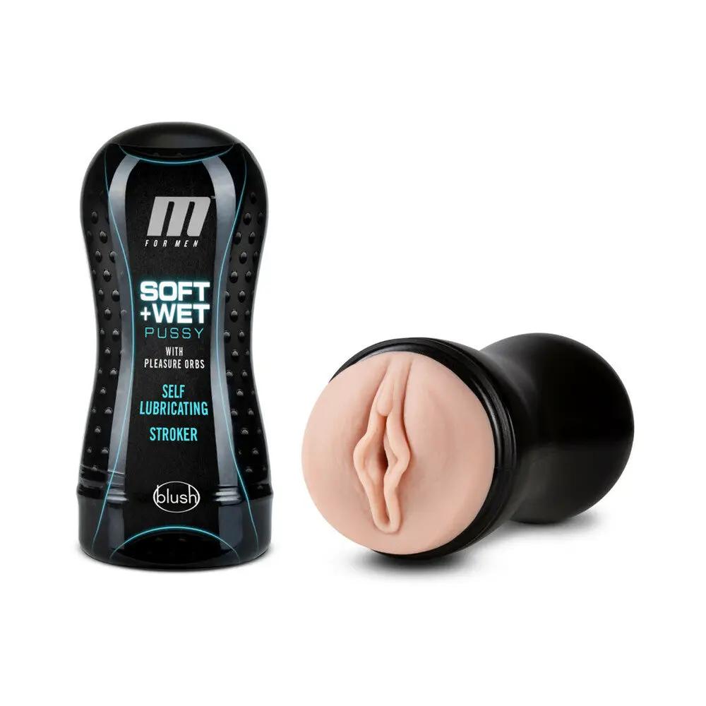 M for Men Soft + Wet Pussy with Pleasure Orbs Self-Lubricating Vagina Stroker Beige by Blush