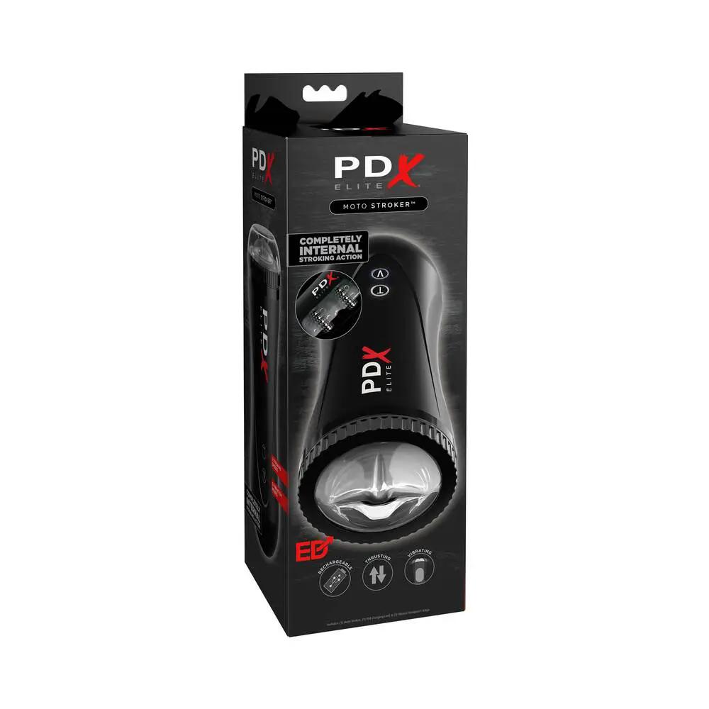 PDX Elite Moto Stroker Rechargeable Thrusting Vibrating Masturbator Clear/Black by PDX Brands