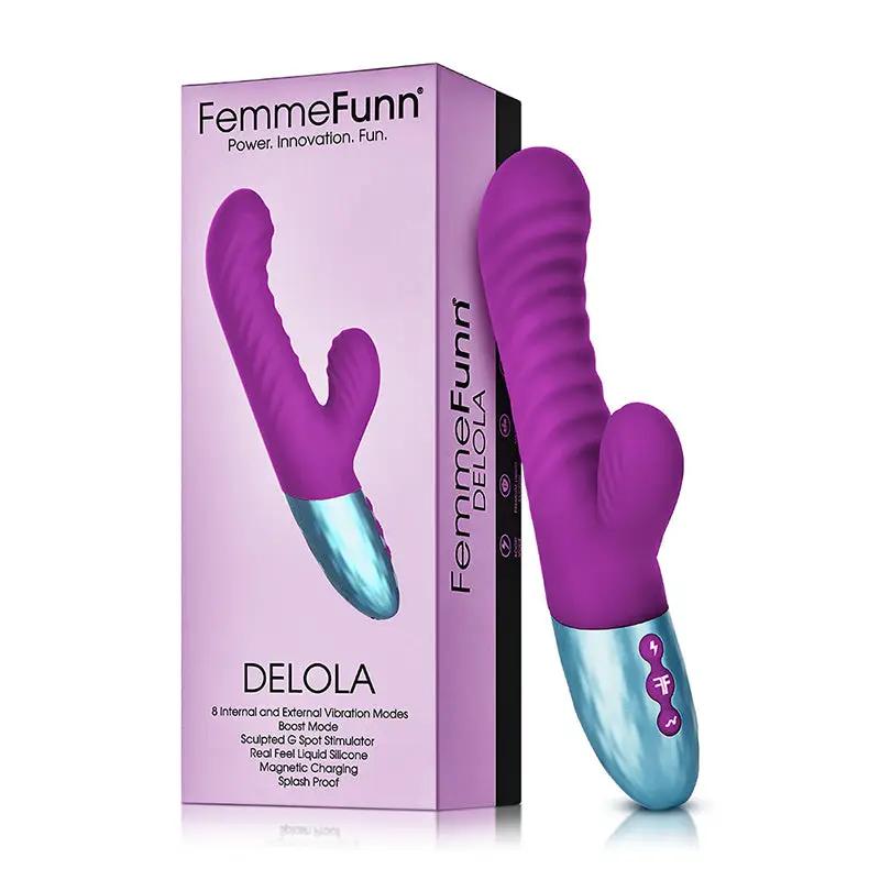 FemmeFunn Delola Rechargeable Silicone Dual Stimulation G-Spot Vibrator Purple by FemmeFunn