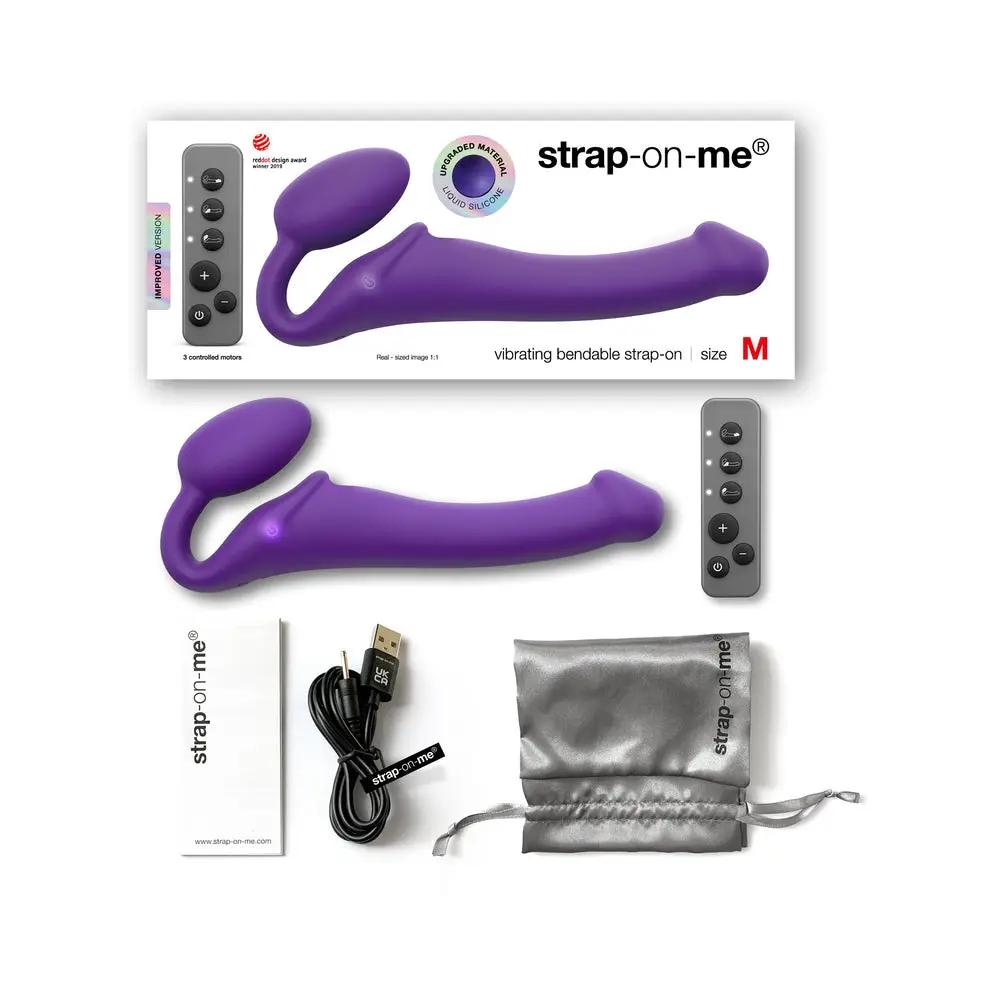 Strap-On-Me Rechargeable Remote-Controlled Silicone Vibrating Bendable Strap-On Purple M by Lovely Planet