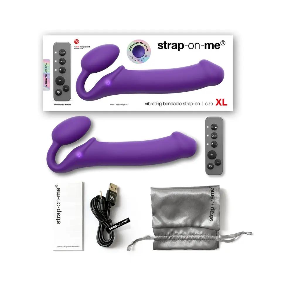 Strap-On-Me Rechargeable Remote-Controlled Silicone Vibrating Bendable Strap-On Purple XL by Lovely Planet