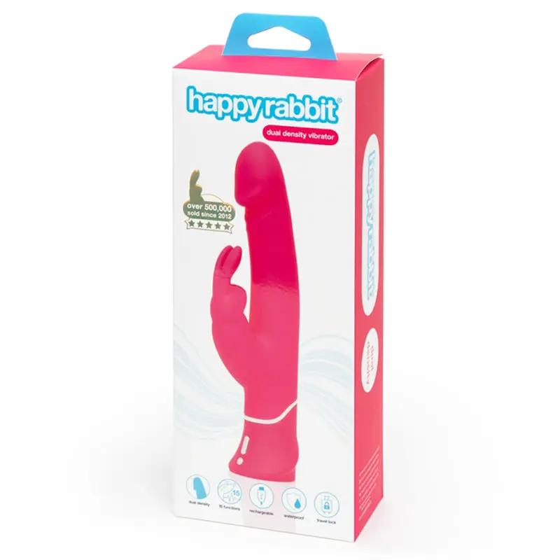 Happy Rabbit Dual Density Rechargeable Silicone Rabbit Vibrator Pink by Happy Rabbit