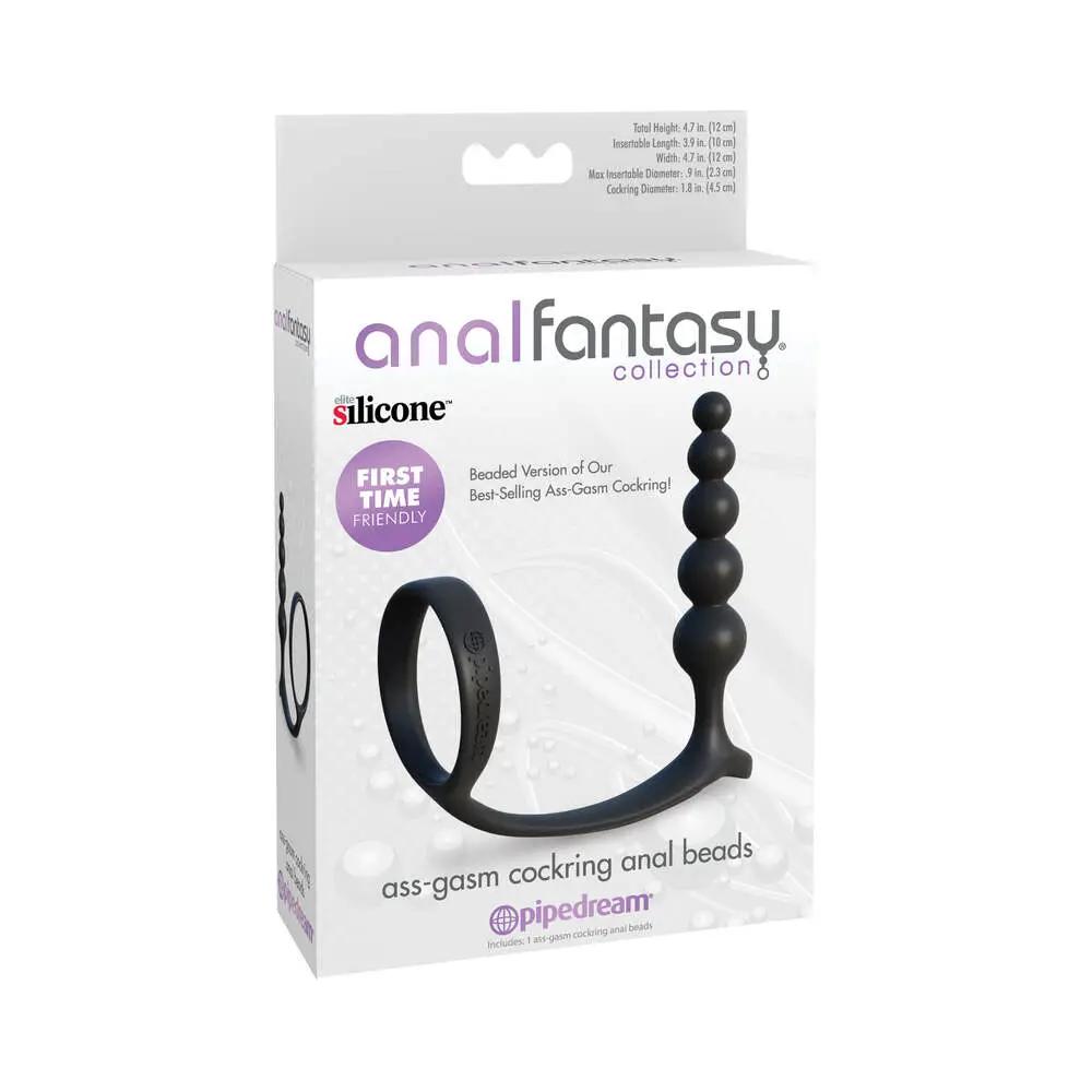 Anal Fantasy Collection Silicone Ass-Gasm Cockring Anal Beads Black by Pipedream