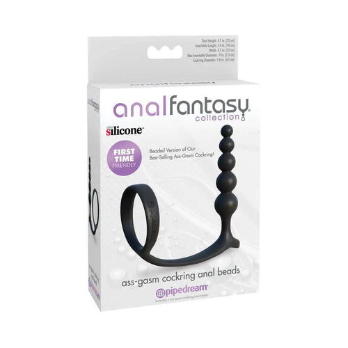 Anal Fantasy Collection Silicone Ass-Gasm Cockring Anal Beads Black by Pipedream