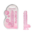 RealRock Crystal Clear Realistic 6 in. Dildo With Balls and Suction Cup Pink by Shots
