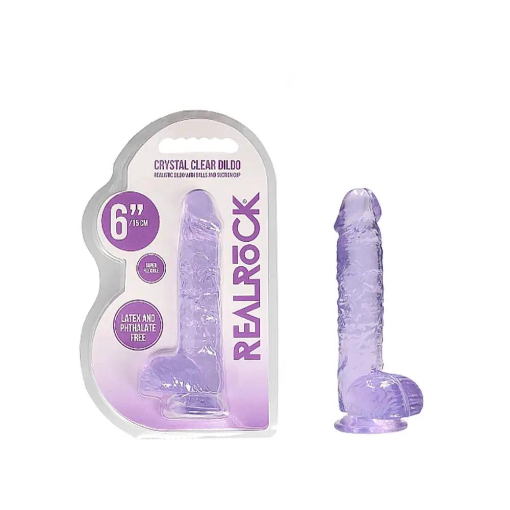 RealRock Crystal Clear Realistic 6 in. Dildo With Balls and Suction Cup Purple by Shots