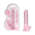 RealRock Crystal Clear Realistic 7 in. Dildo With Balls and Suction Cup Pink by Shots