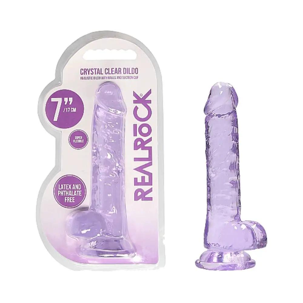 RealRock Crystal Clear Realistic 7 in. Dildo With Balls and Suction Cup Purple by Shots