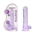 RealRock Crystal Clear Realistic 8 in. Dildo With Balls and Suction Cup Purple by Shots