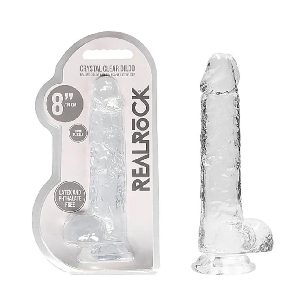 RealRock Crystal Clear Realistic 8 in. Dildo With Balls and Suction Cup Clear by Shots