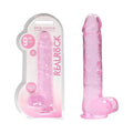 RealRock Crystal Clear Realistic 9 in. Dildo With Balls and Suction Cup Pink by Shots