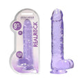 RealRock Crystal Clear Realistic 9 in. Dildo With Balls and Suction Cup Purple by Shots