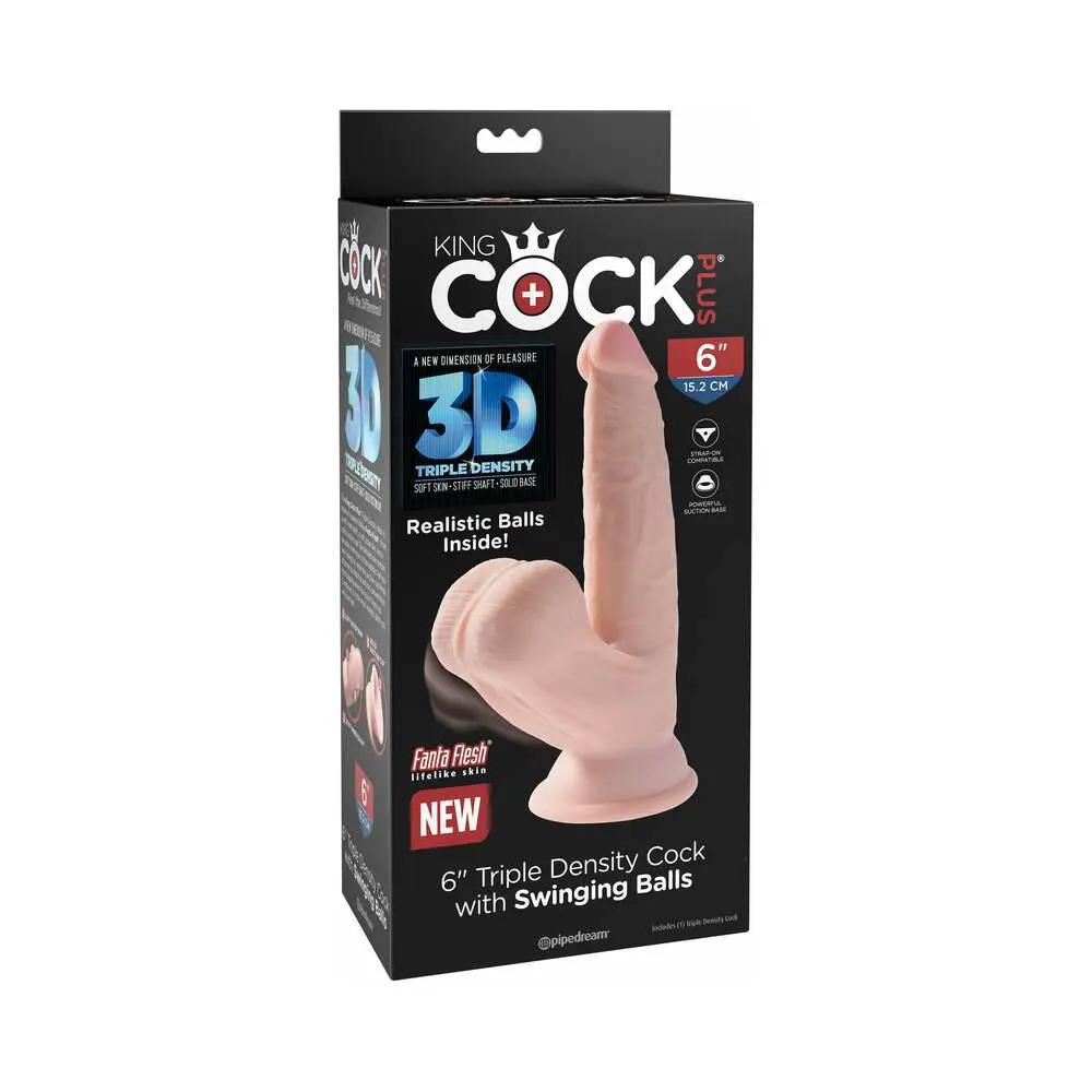 King Cock Plus 6 in. Triple-Density Cock With Swinging Balls Dildo Beige by Pipedream