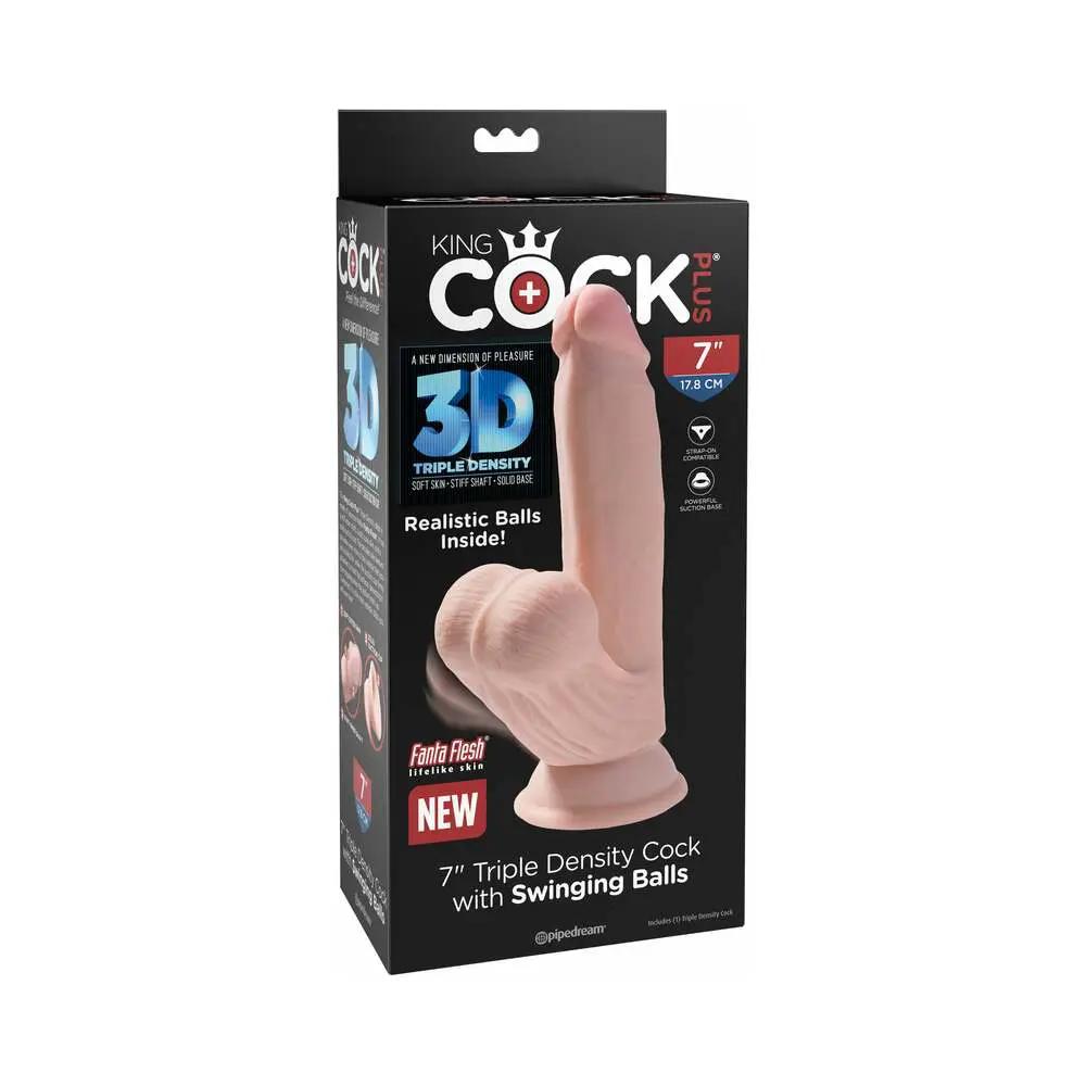 King Cock Plus 7 in. Triple-Density Cock With Swinging Balls Dildo Beige by Pipedream