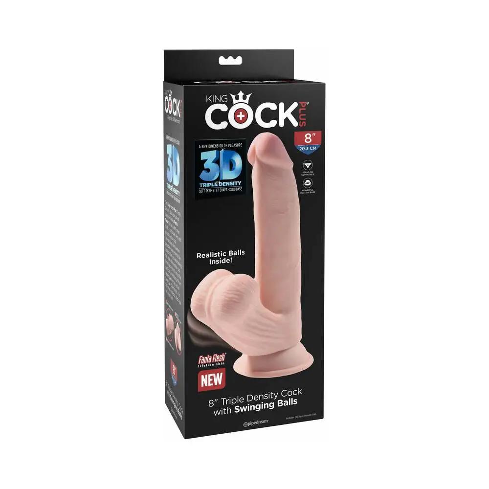 King Cock Plus 8 in. Triple-Density Cock With Swinging Balls Dildo Beige by Pipedream