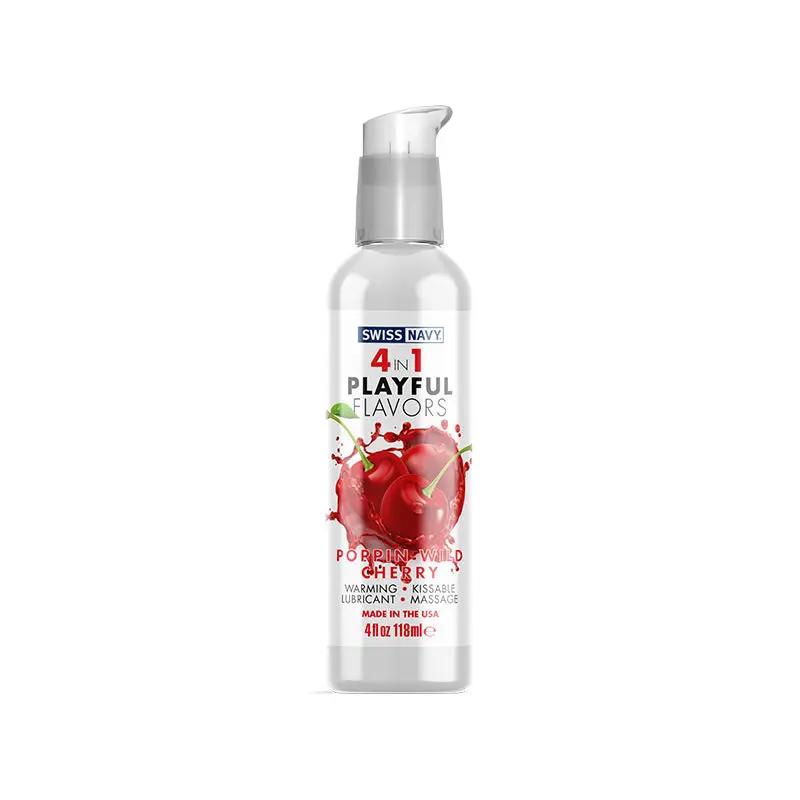 Swiss Navy 4 in 1 Playful Flavors Poppin Wild Cherry 4 oz. by Swiss Navy