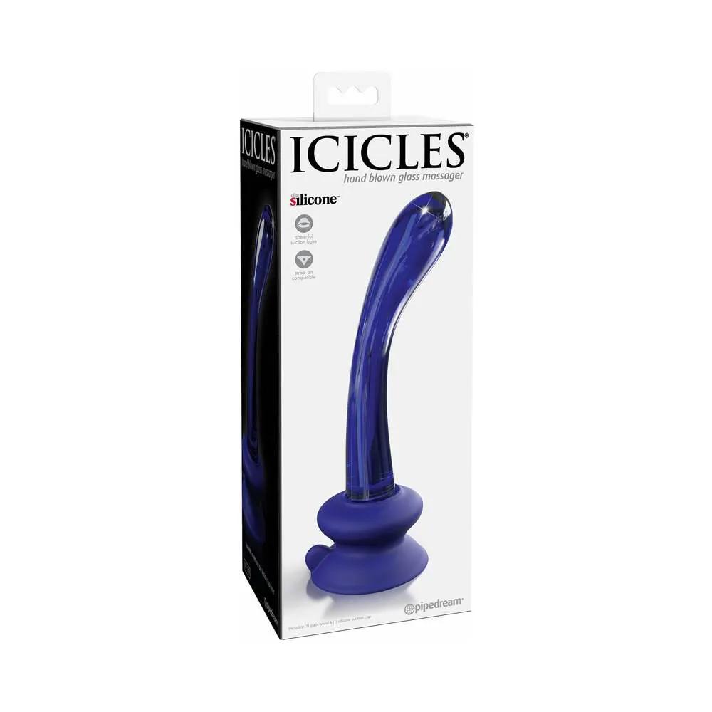 Icicles No. 89 Curved Glass G-Spot Massager With Suction Cup Blue by Pipedream