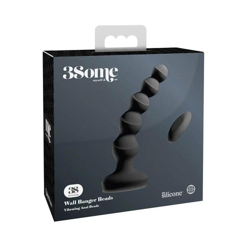 3Some Wall Banger Vibrating Anal Beads With Suction Cup Black by Pipedream