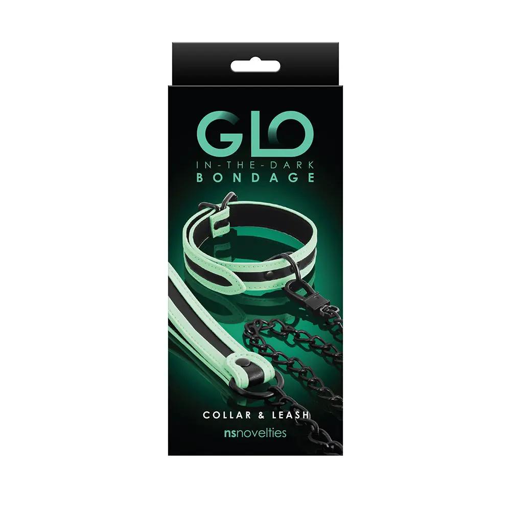 GLO Bondage Collar & Leash Green by NS Novelties