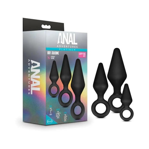 Anal Adventures Platinum Silicone 3-Piece Loop Plug Kit Black by Blush