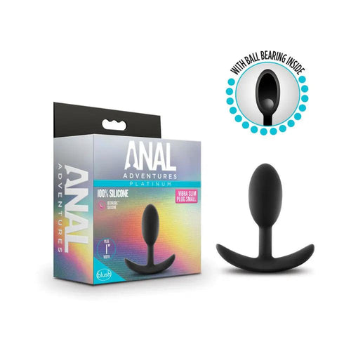 Anal Adventures Platinum Silicone Weighted Vibra Slim Plug Small Black by Blush