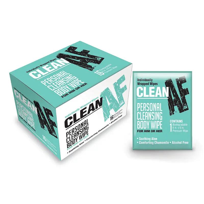 Clean AF Individually Wrapped Personal Cleaning Body Wipe 16-Pack Box by Little Genie