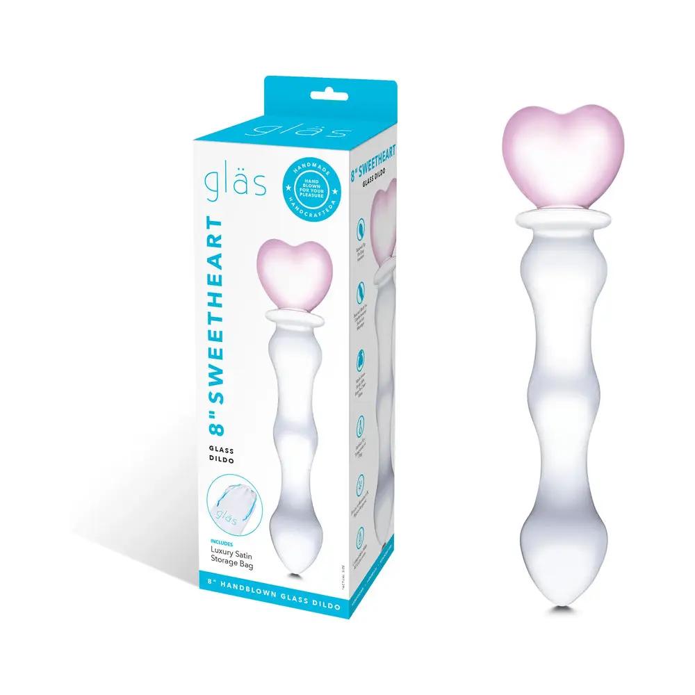 Glas 8 in. Sweetheart Glass Dildo with Pink Heart-Shaped Handle by Electric Eel