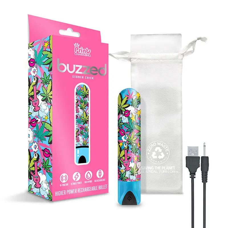 Prints Charming Buzzed Rechargeable 3.5" Bullet - Stoner Chick - Blue by Global Novelties