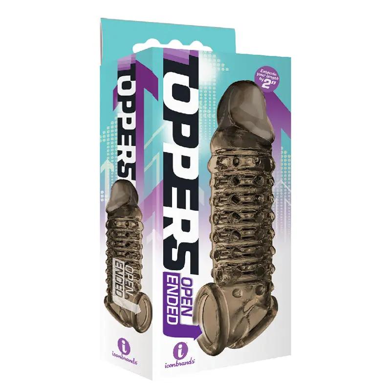 The 9's Toppers Open-Ended, Ribbed, and Nubbed Penis Extender - Smoke by Icon Brands