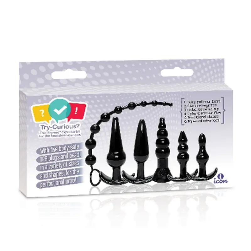 Try-Curious Anal Plug Kit Black by Icon Brands