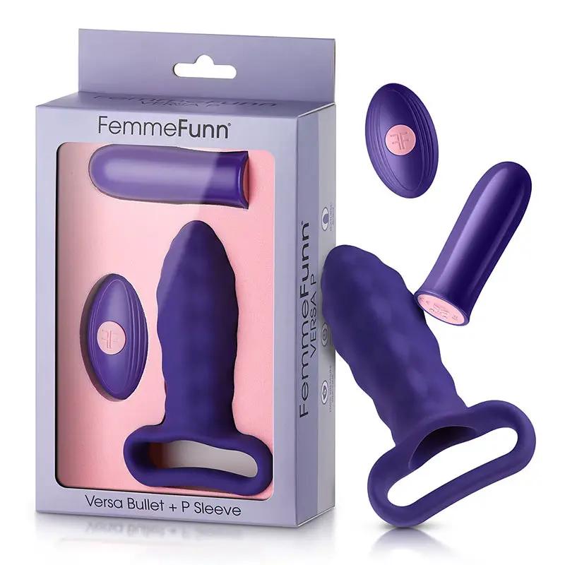 FemmeFunn Versa P Bullet Vibrator & Textured Silicone Sleeve Dark Purple by FemmeFunn