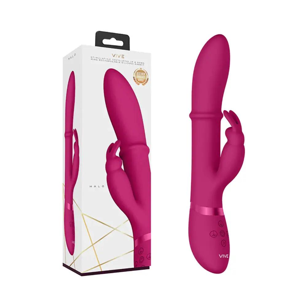 VIVE HALO Rechargeable Stimulating Ring Silicone Rabbit Vibrator Pink by Shots