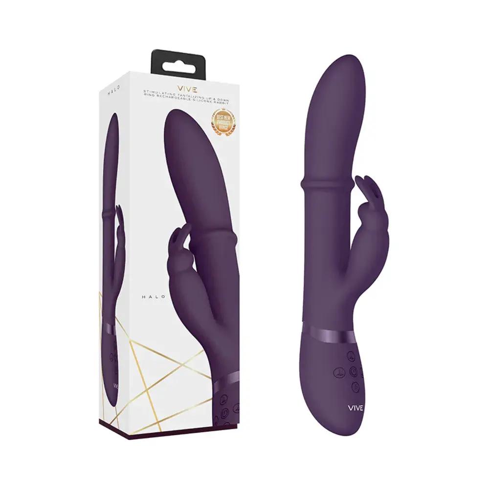 VIVE HALO Rechargeable Stimulating Ring Silicone Rabbit Vibrator Purple by Shots