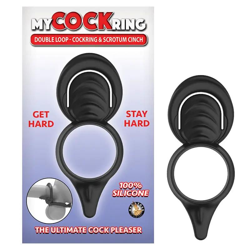 My Cockring Double Loop Cockring & Scrotum Cinch Black by Nasstoys